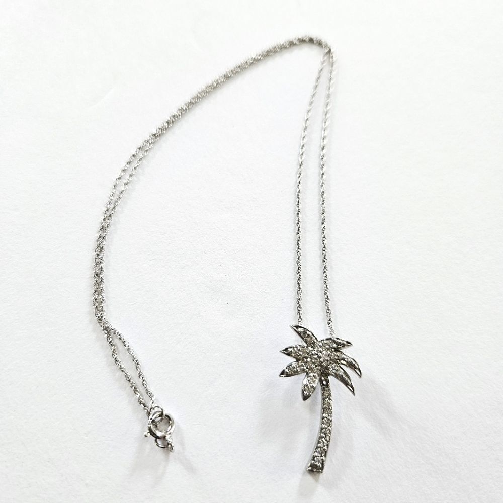Fine Arts Silver FAS 925 Sterling Silver Simulated Diamond Palm Tree Necklace